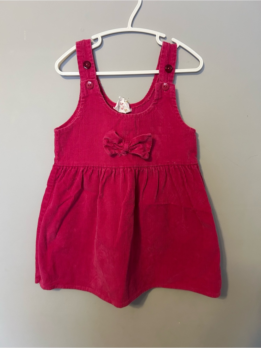 Girls Pink Corduroy Pinafore Dress with Bow